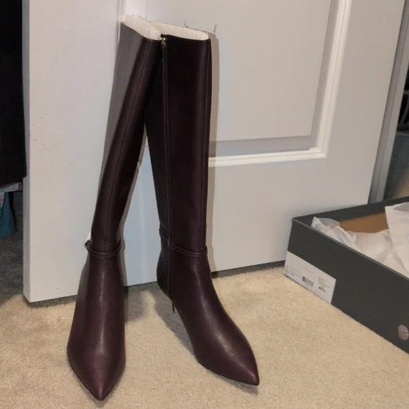 NWT Ann Taylor Rich Cranberry Chain Wrap Leather Boot - Picture 3 of 10